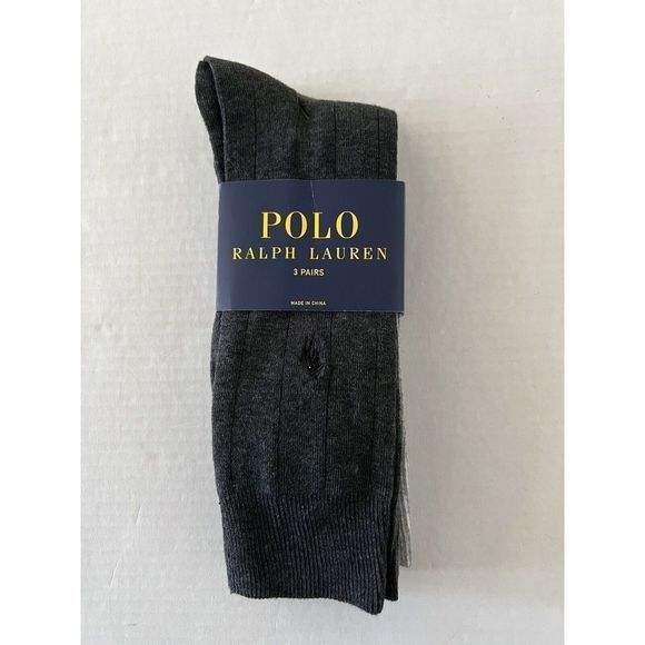 POLO RALPH LAUREN 3 PAIR PACK GREYS MEN SZ L Fits 6-12.5 SOCKS NEW IN PACKAGE - Picture 2 of 7